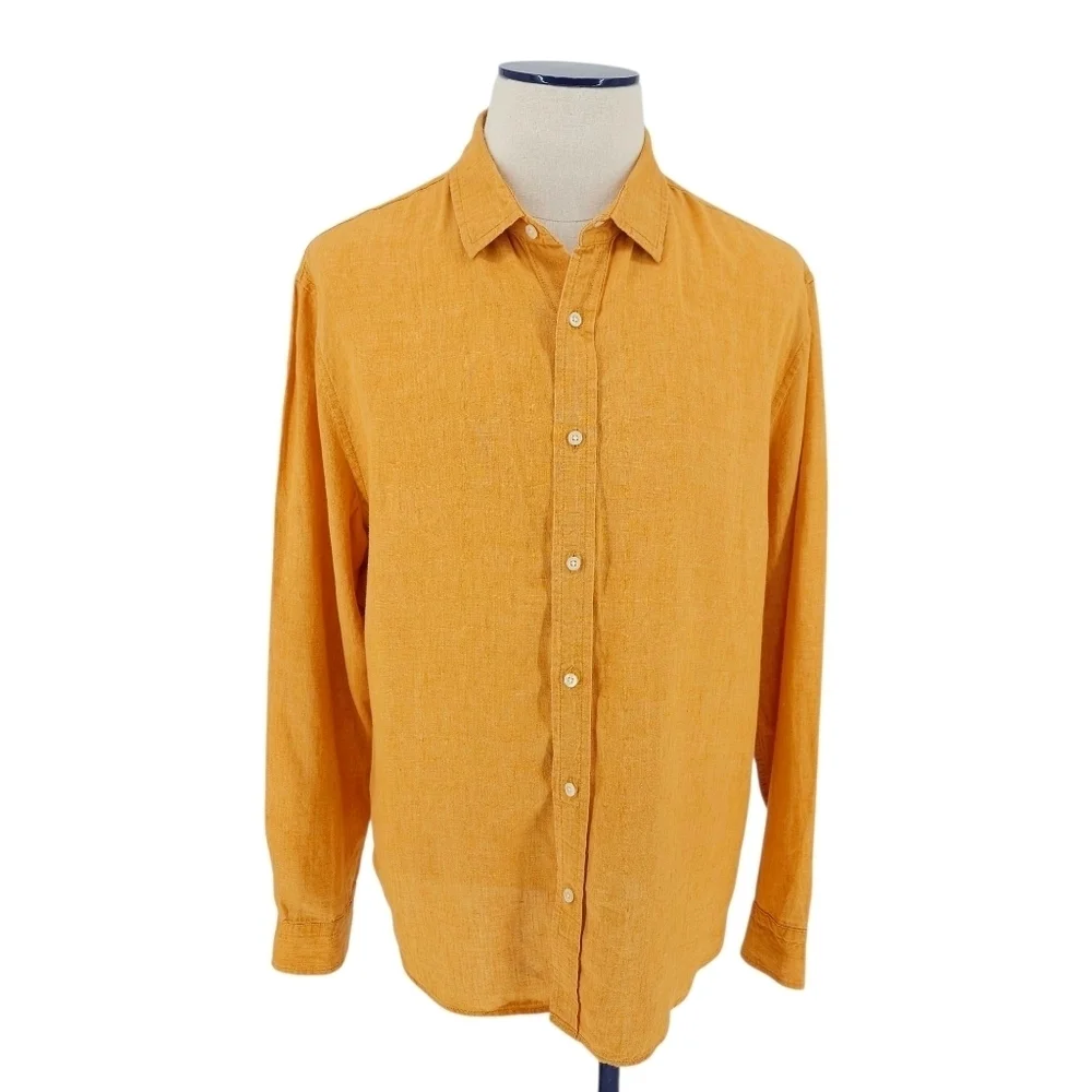 Banana Republic Untucked Fit Shirt Linen Orange Long Sleeve Button Collared XL